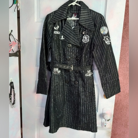 Hot Topic Jackets & Blazers - Wednesday Addams custom Rage pinstriped trench coat- SOLD@hosted store